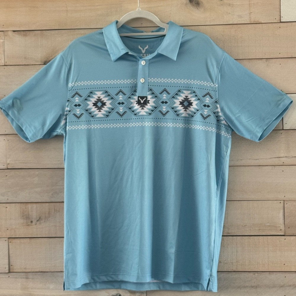 Men’s Blue Aztec-Stripe Polo Shirt